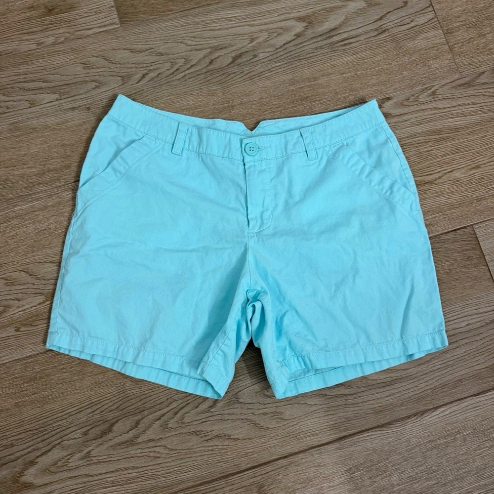 Women's Columbia Light Blue Cotton Chino Shorts Flat Front Solid Slash Pockets